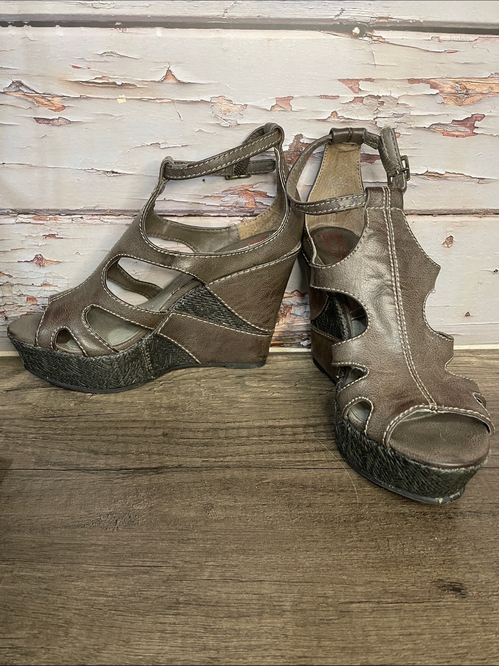Big Buddha Brown Cutout Wedge Sandals